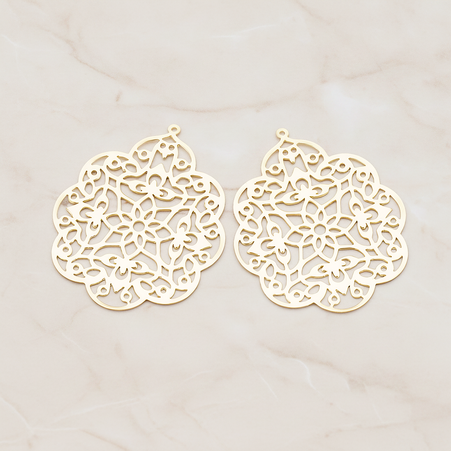 SMALL Gothic Filigree Pendant, 2 Pc on warm marble background (PD.209-01)