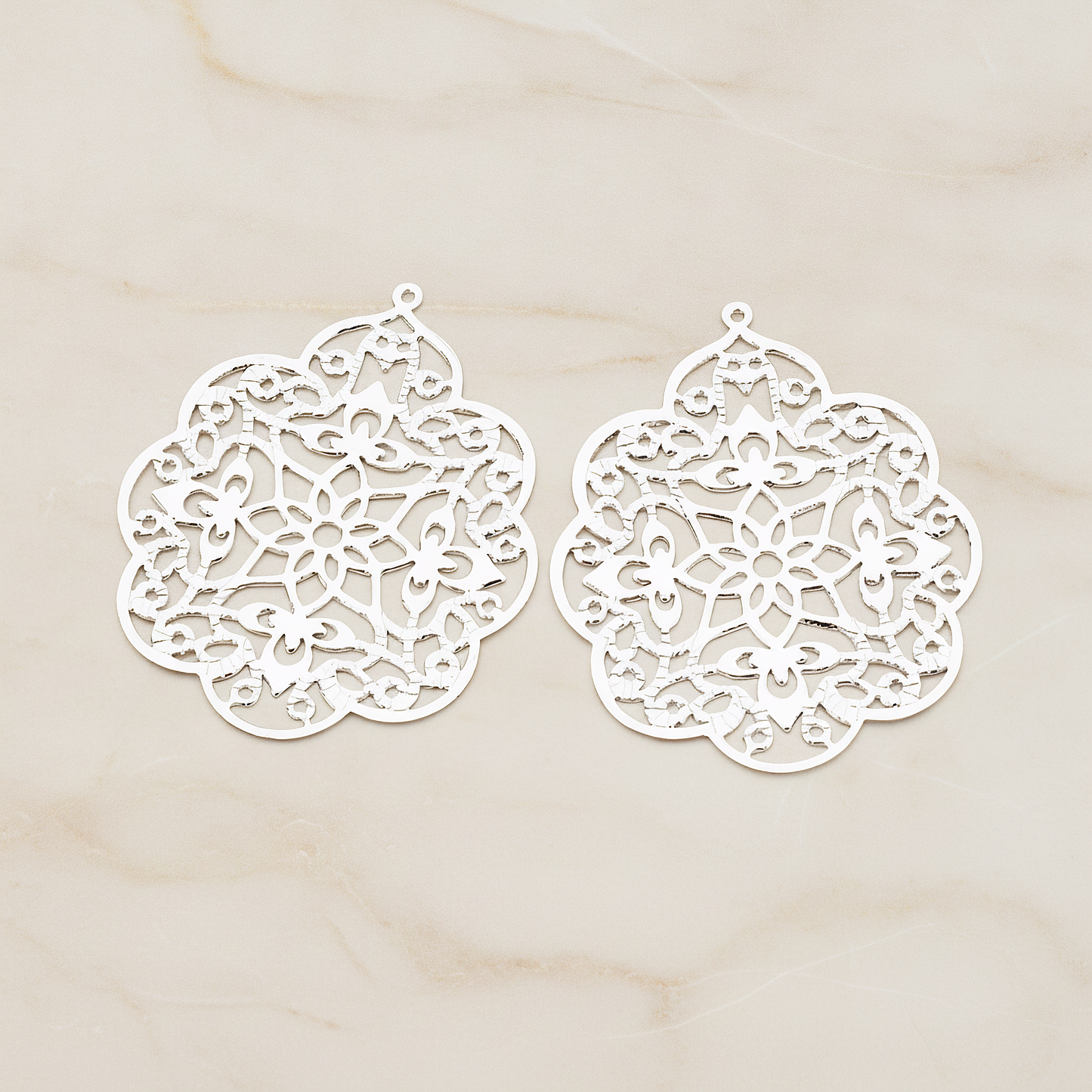 SMALL Gothic Filigree Pendant, 2 Pc on warm marble background (PD.209-01)
