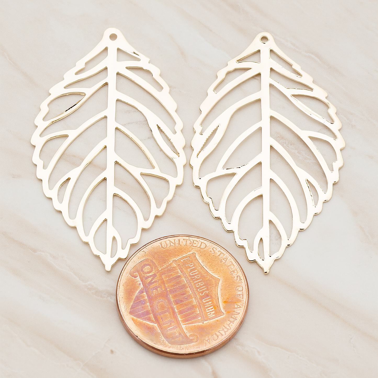 MEDIUM Leaf Pendant, 4 Pc on warm marble background (PD.210-02)