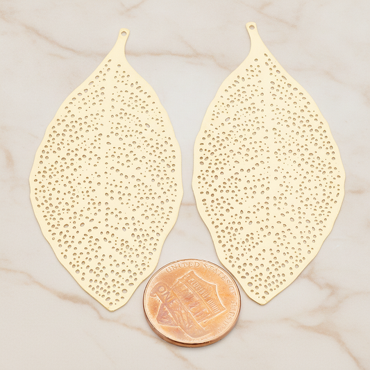 LARGE Filigree Leaf Pendant, 2 Pc on warm marble background (PD.216-02)