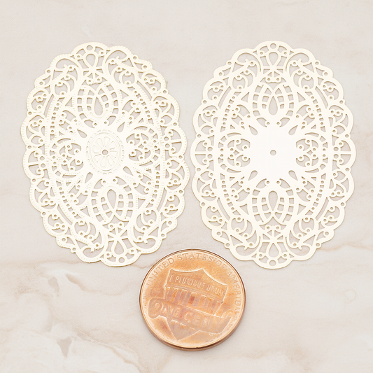 Vintage Gothic Filigree Oval Finding Pendant, 2 Pc on warm marble background (PD.223)