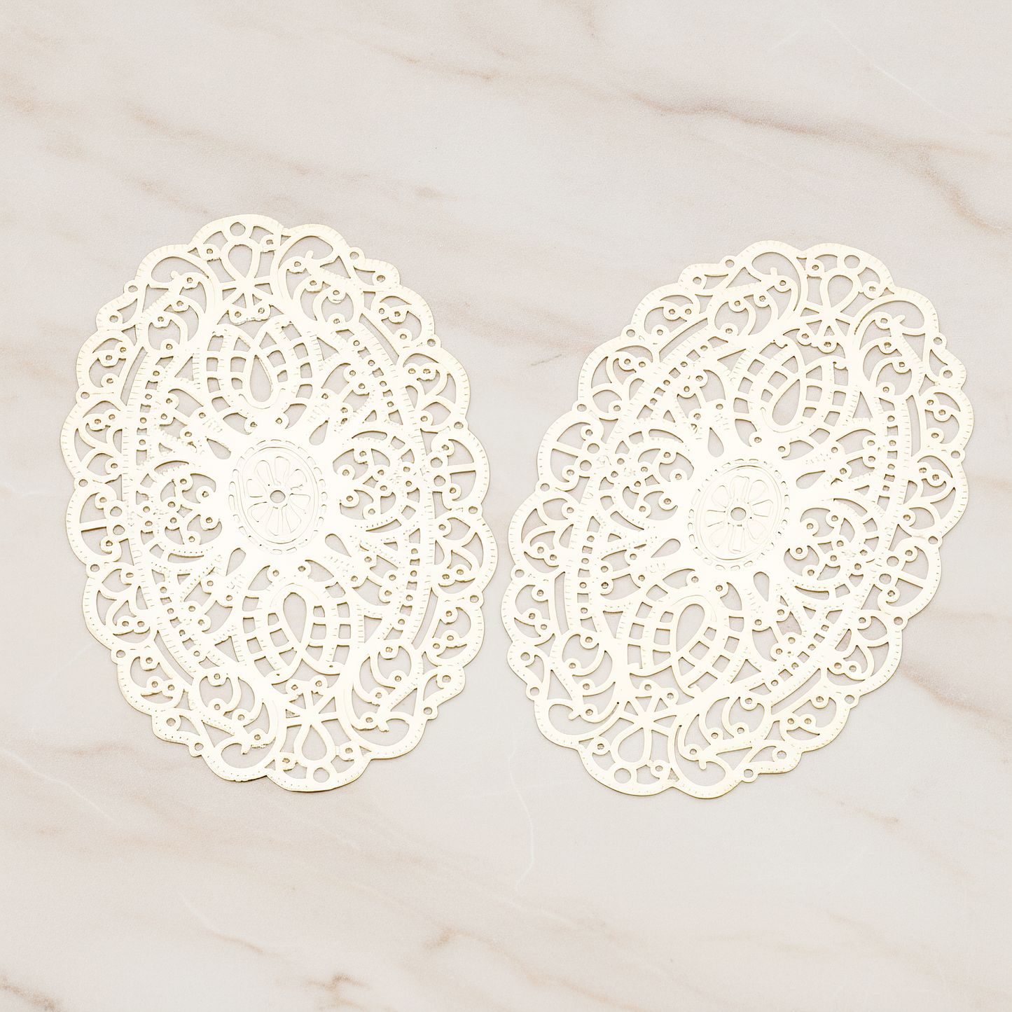 Vintage Gothic Filigree Oval Finding Pendant, 2 Pc on warm marble background (PD.223)