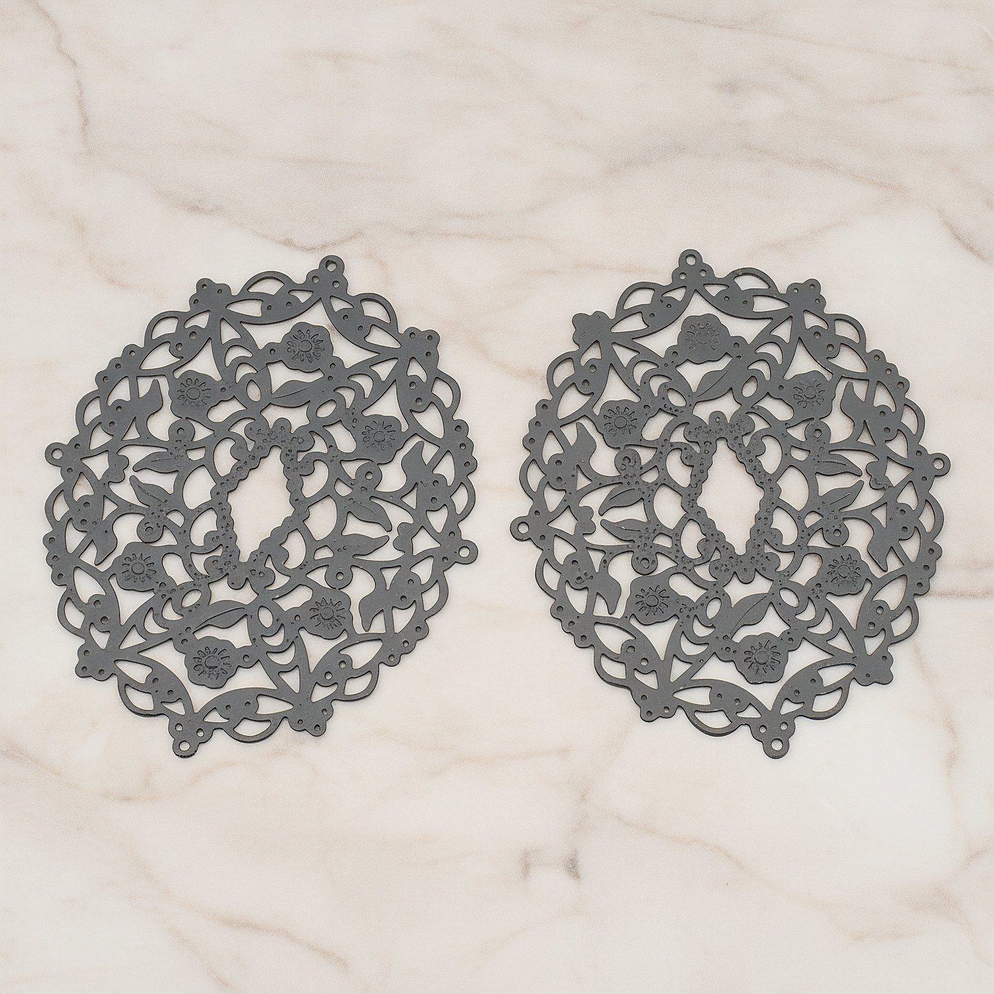 Vinyl Floral Filigree Floral Pendant, 2 Pc on warm marble background (PD.233)