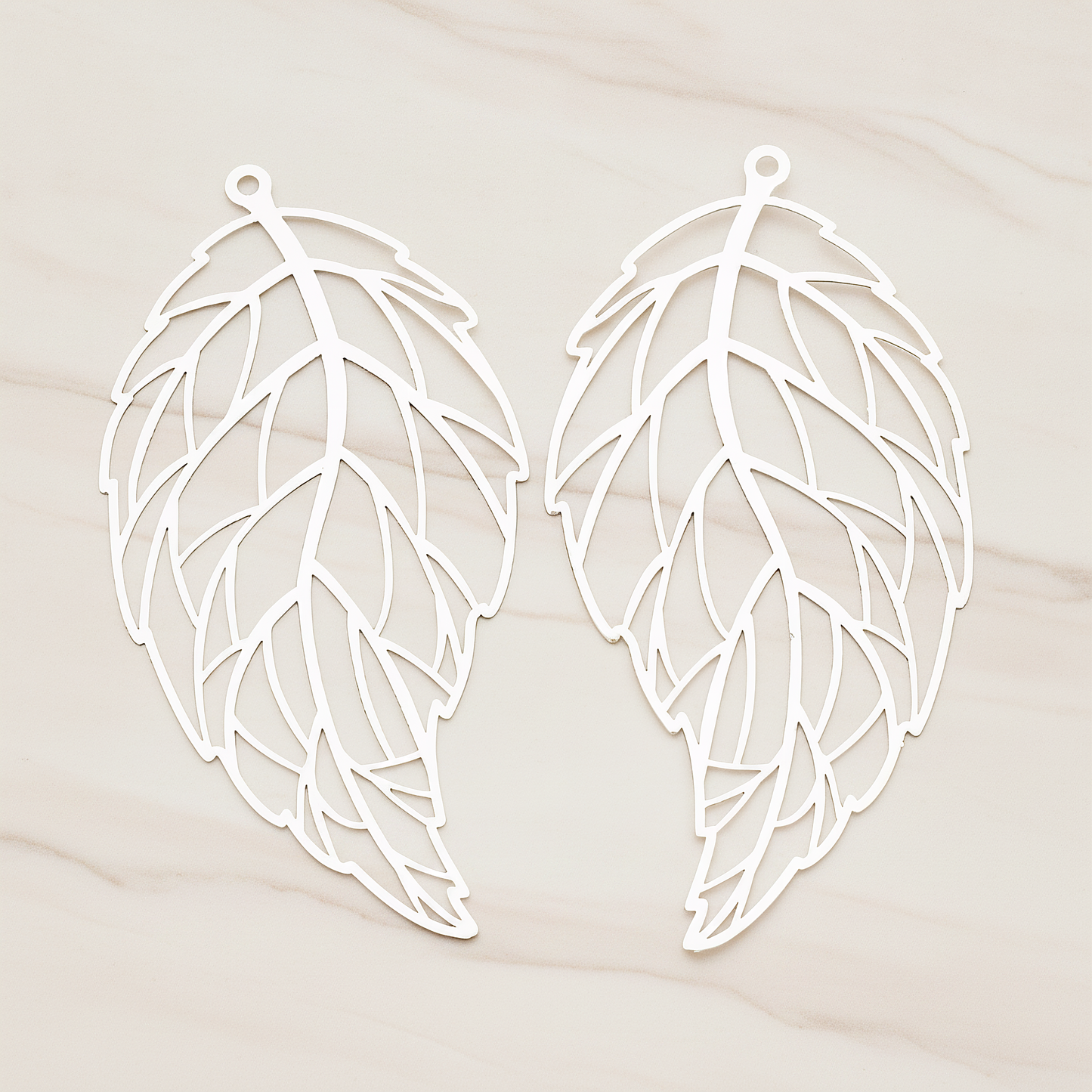 Filigree Vein Leaf Pendant, 2 Pc on warm marble background (PD.235)
