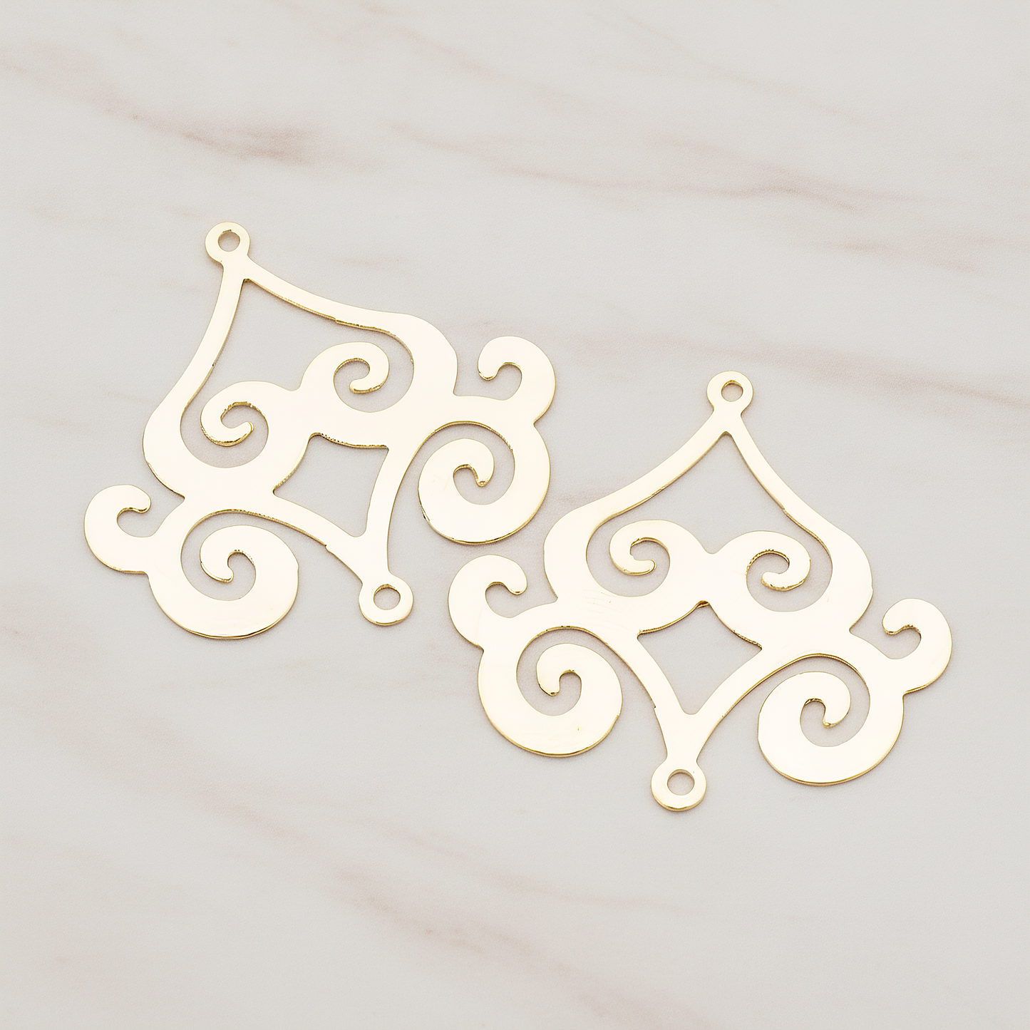Filigree Chandelier Connector and Pendant, 2 Pc on warm marble background (PD.240)