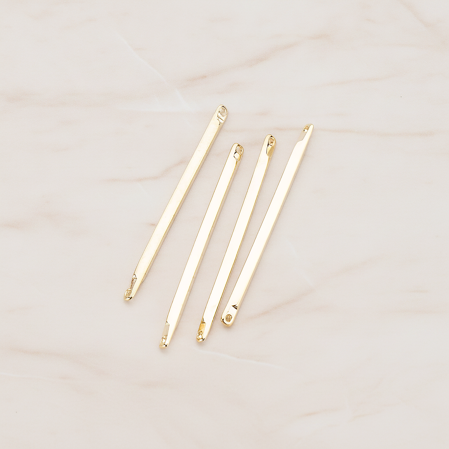 Simple Diamond Shape Double Hole Flat End Bar Connector Pendant, 6 Pc on warm marble background (PD.312)