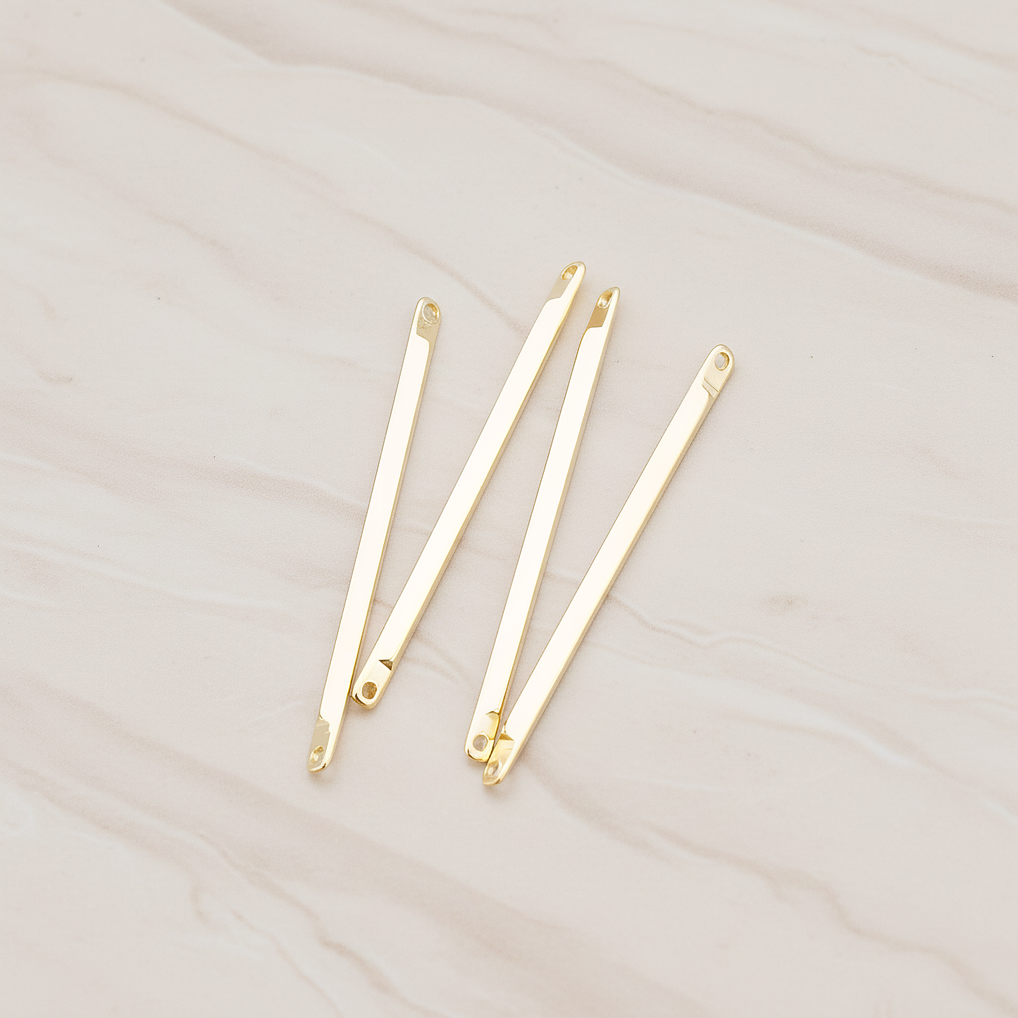 Simple Diamond Shape Double Hole Flat End Bar Connector Pendant, 6 Pc on warm marble background (PD.312)