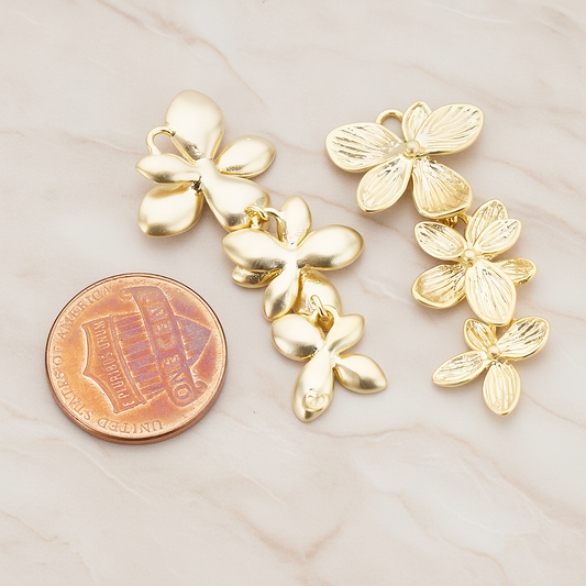 Double Layer Triple Flower Pendant, 2 Pc on warm marble background (PD.332)