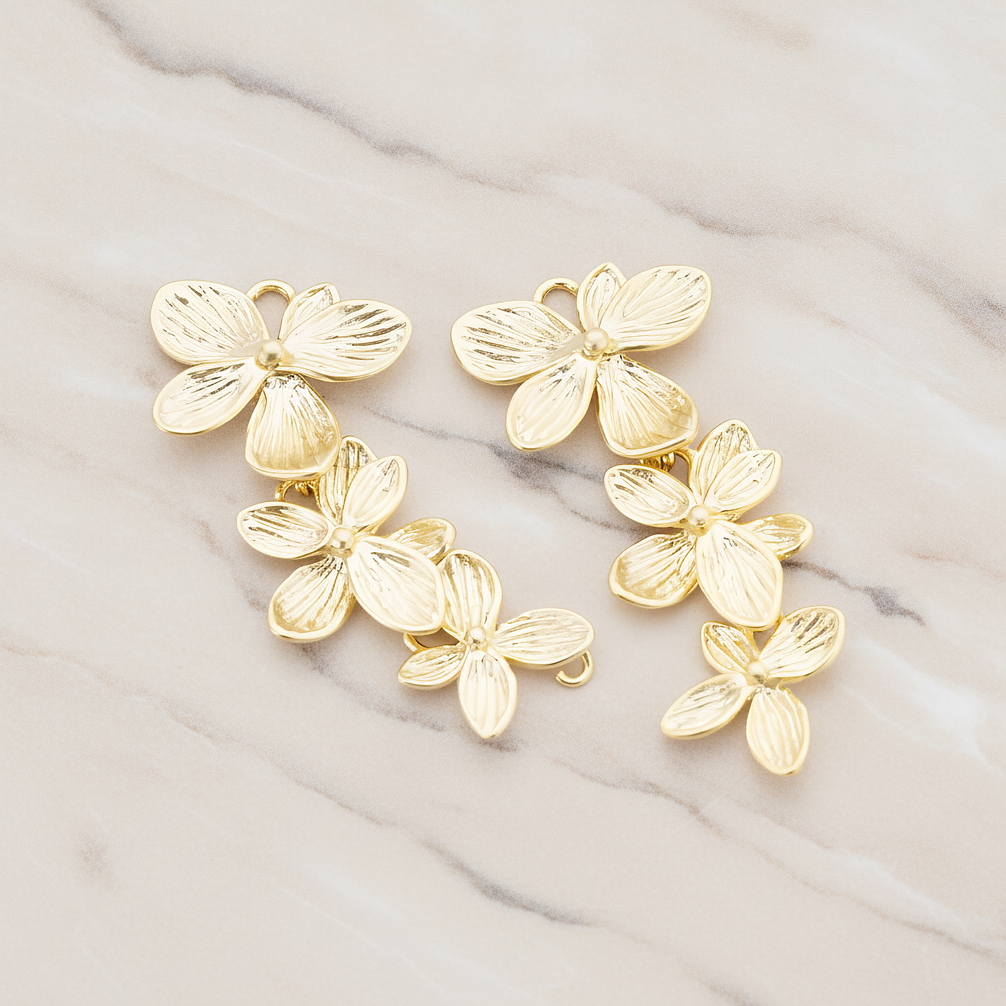 Double Layer Triple Flower Pendant, 2 Pc on warm marble background (PD.332)