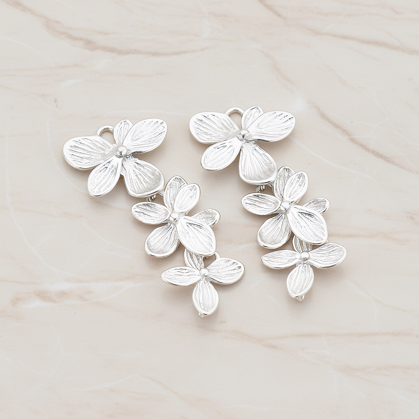 Double Layer Triple Flower Pendant, 2 Pc on warm marble background (PD.332)