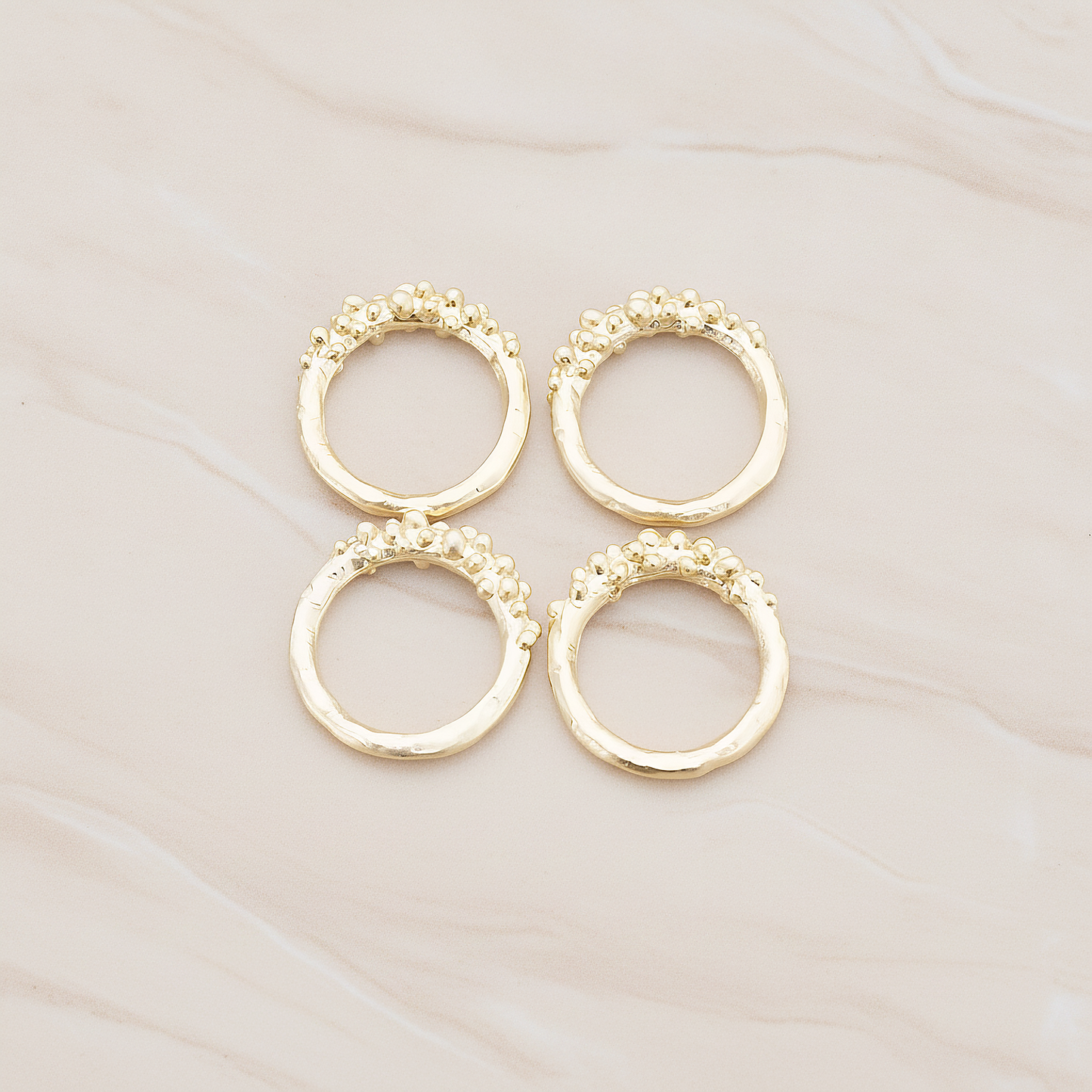 Small Half Dotted Round Link Pendant, 2 Pc on warm marble background (PD.337-01)