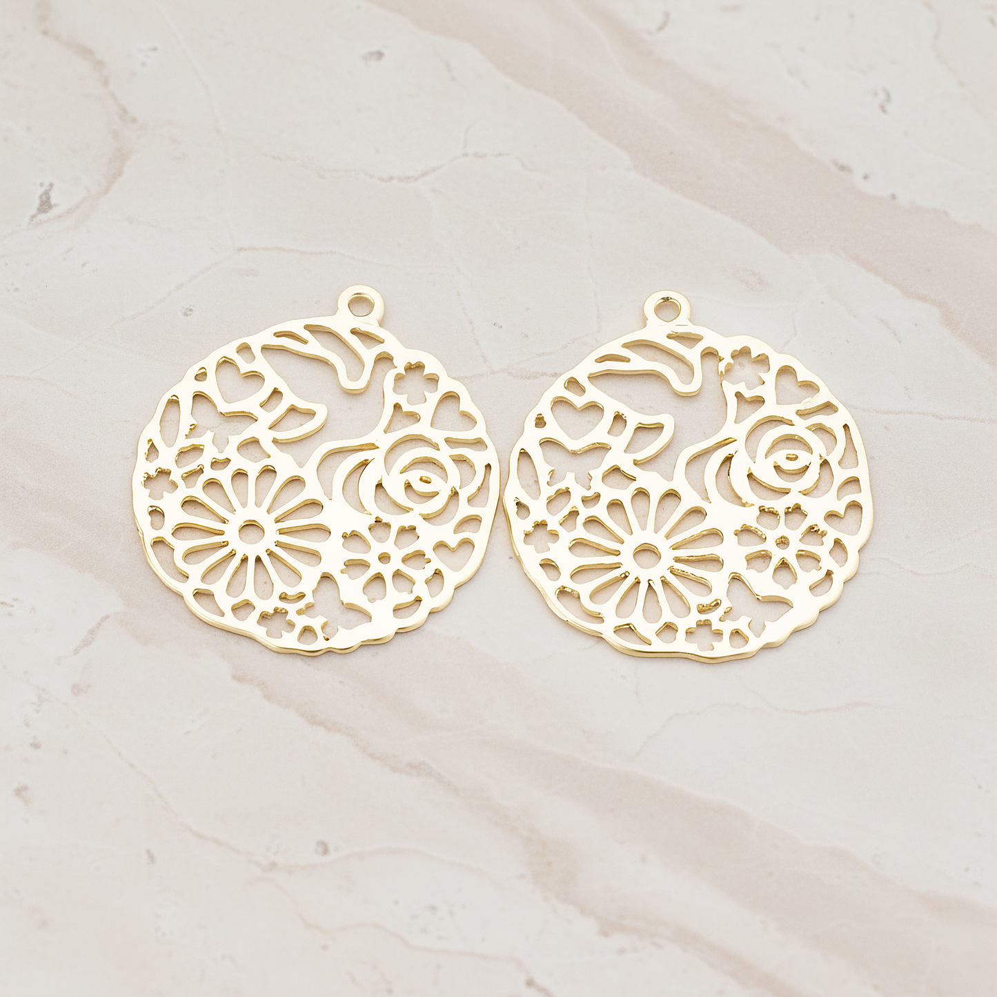 Daisy and Dove Round Pendant, 2 Pc on warm marble background (PD.340)
