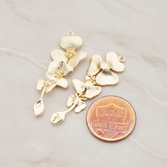 Triple Flower with Tail Pendant, 2 Pc on warm marble background (PD.377)
