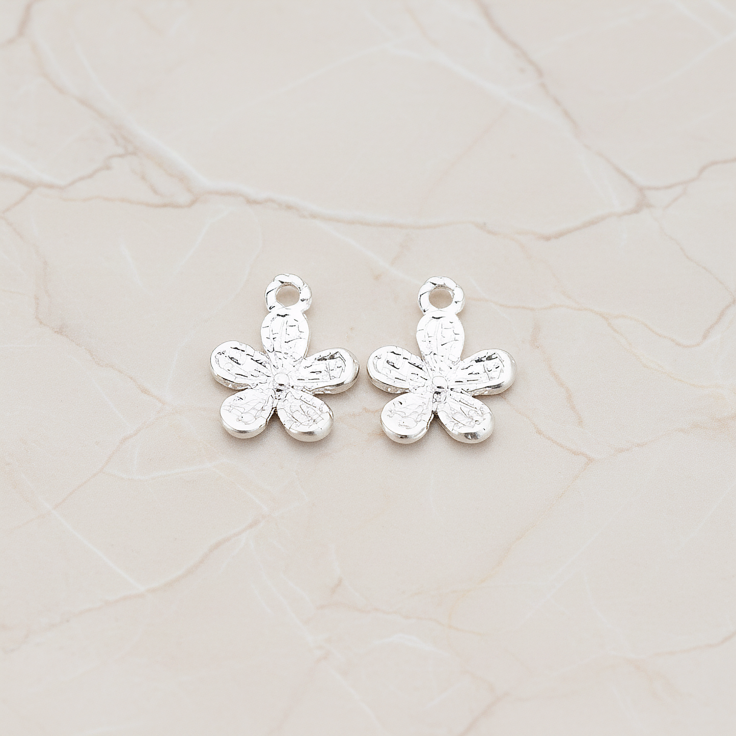 Five Petal Small Flower Pendant, 2Pc on warm marble background (PD.379-03)