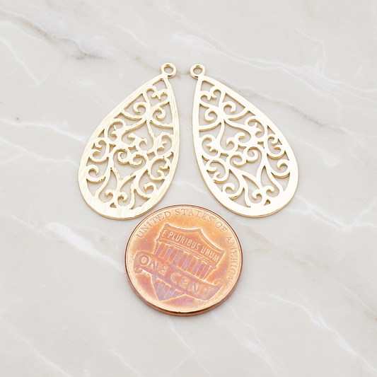 Oriental Teardrop Pendant, 2 Pc on warm marble background (PD.392)