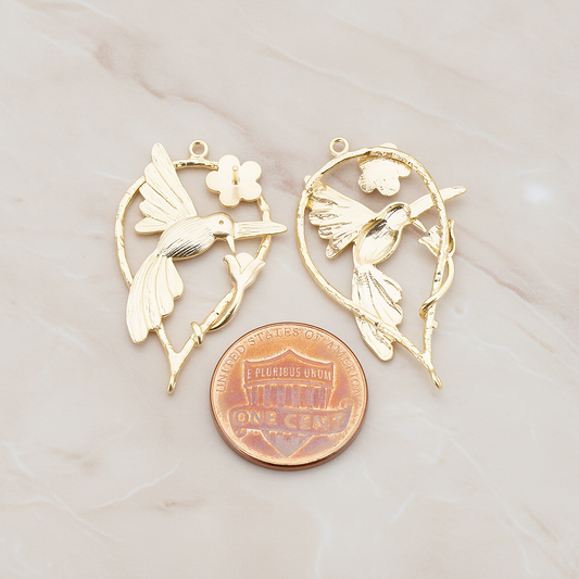 Humming Bird Connector Pendant, 2 Pc on warm marble background (PD.402)