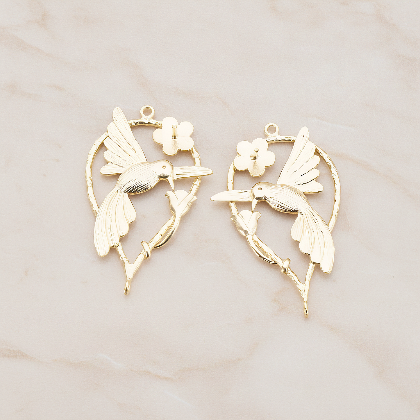 Humming Bird Connector Pendant, 2 Pc on warm marble background (PD.402)