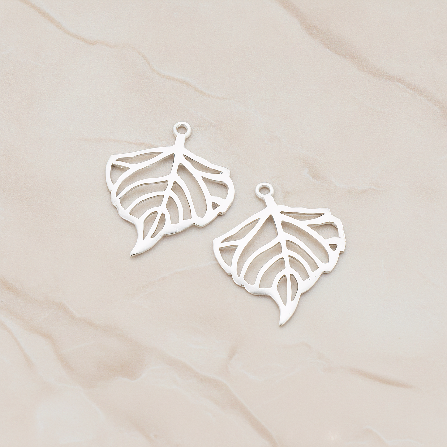 Small Wide Leaf Pendant, 2 Pc on warm marble background (PD.445)