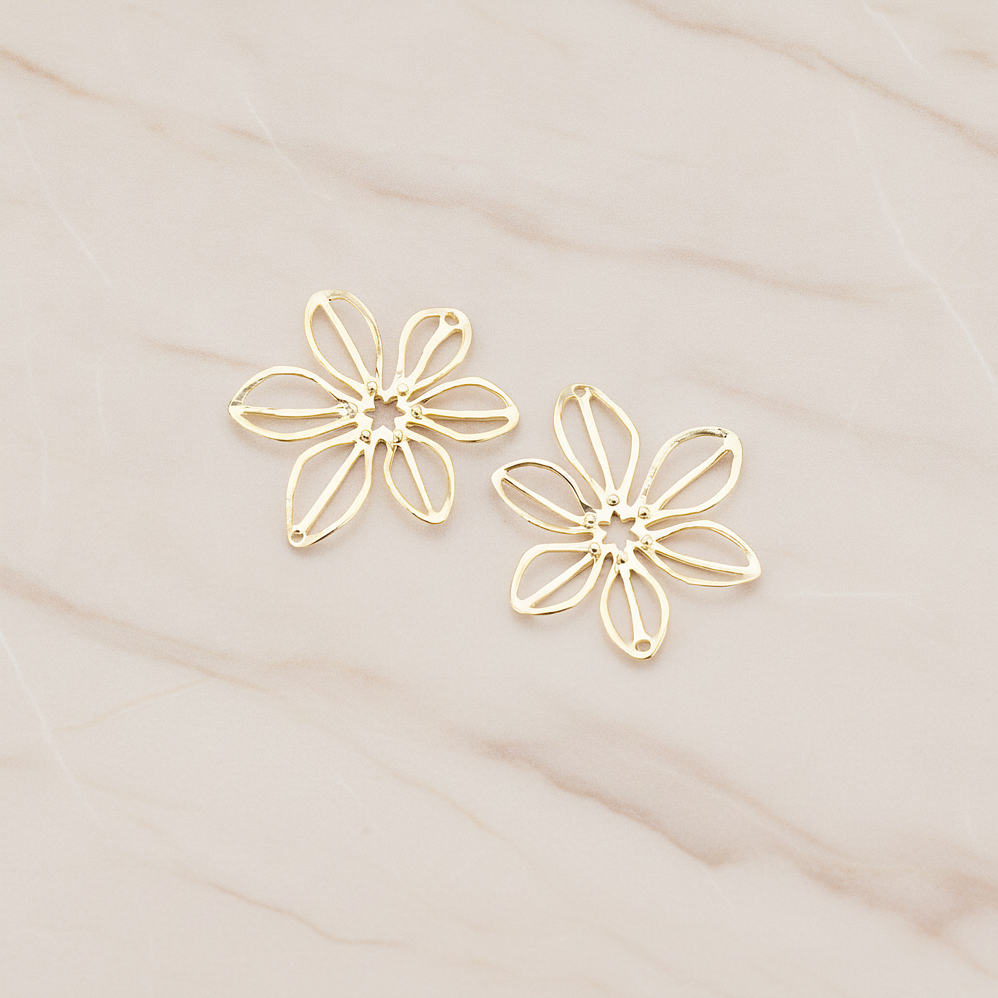 Small Flower Connector Pendant, 2 Pc on warm marble background (PD.448-01)