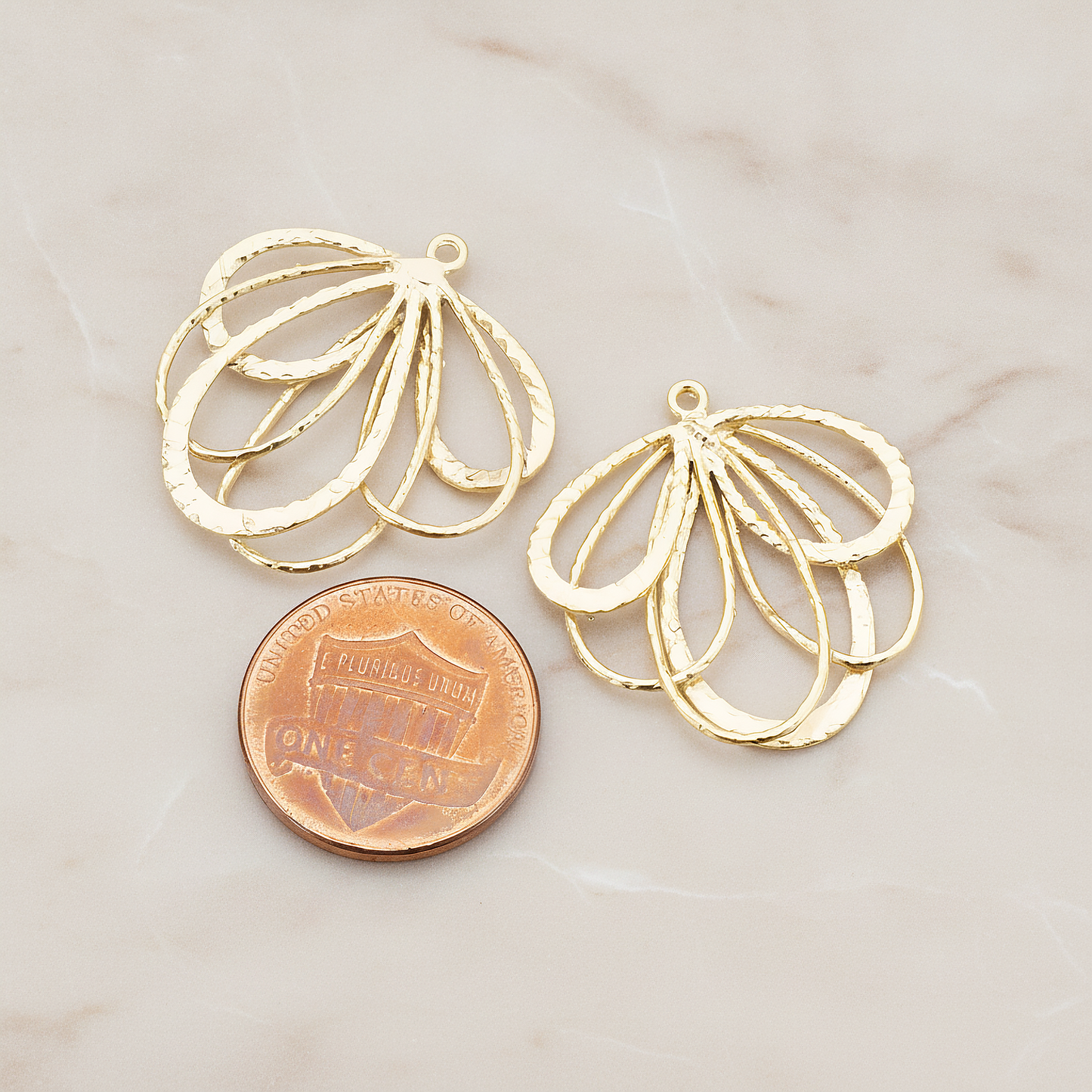 Teardrop Fan Pendant, 2 Pc on warm marble background (PD.453)