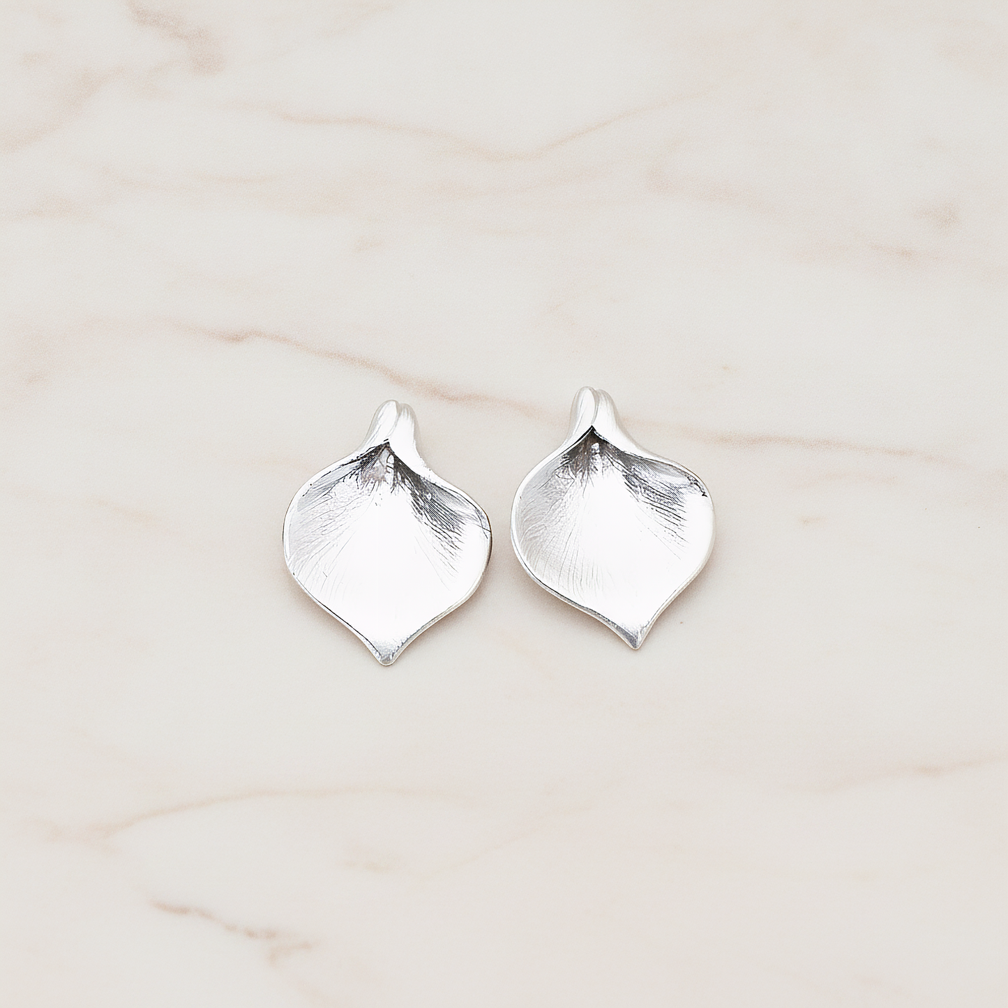 Small Wide Calla Flower Pendant, 2 Pc on warm marble background (PD.455-01)