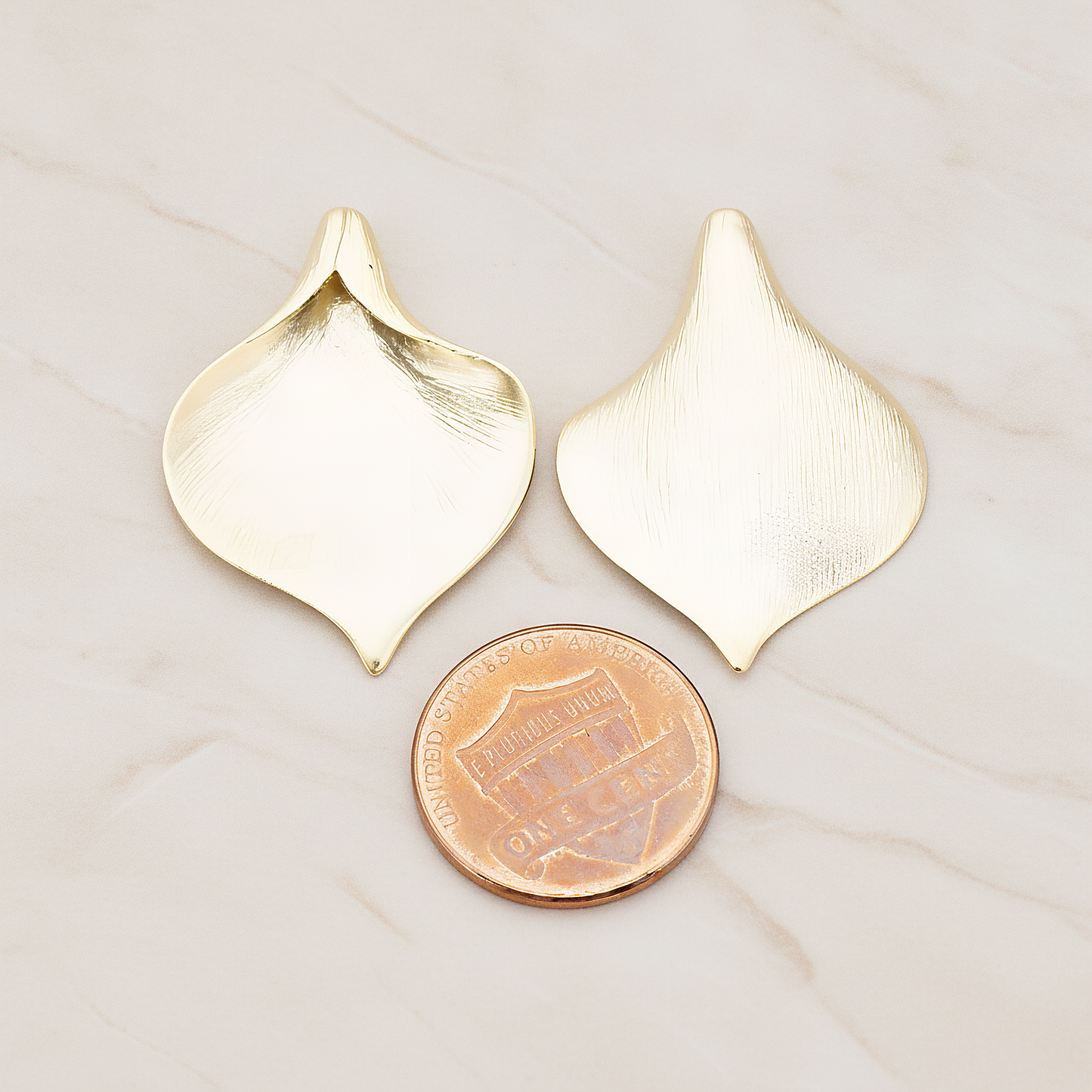 Wide Large Calla Flower Pendant, 2 Pc on warm marble background (PD.455-02)