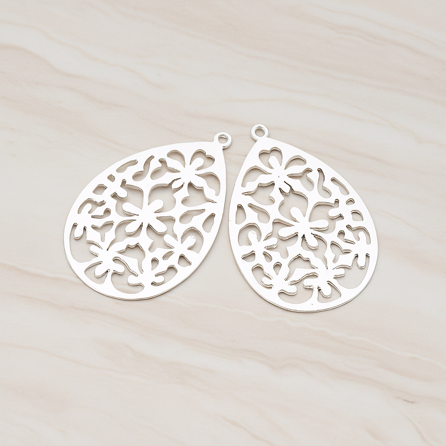 Floral Teardrop Pendant, 2 Pc on warm marble background (PD.478-01)