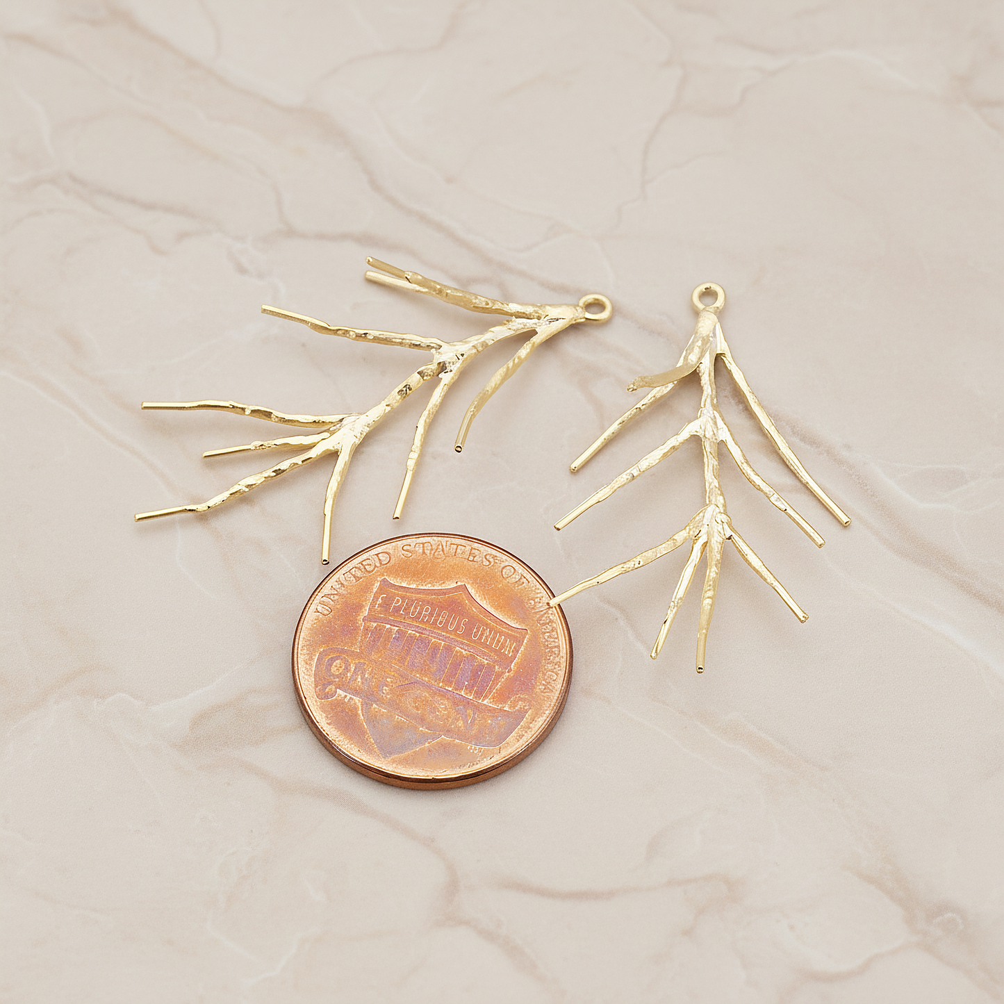 Pine Branch Pendant, 2 Pc on warm marble background (PD.498)