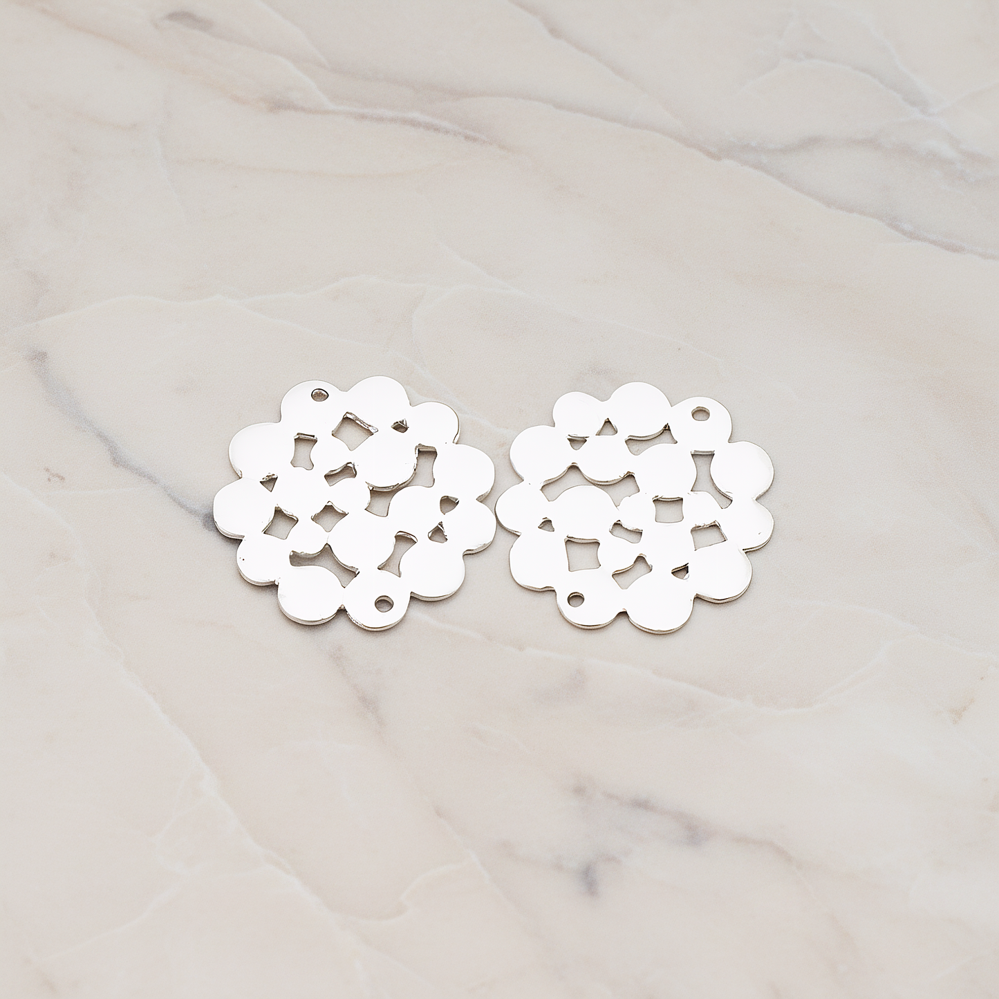 Flat Bubble Connector Pendant, 2 Pc on warm marble background (PD.500)