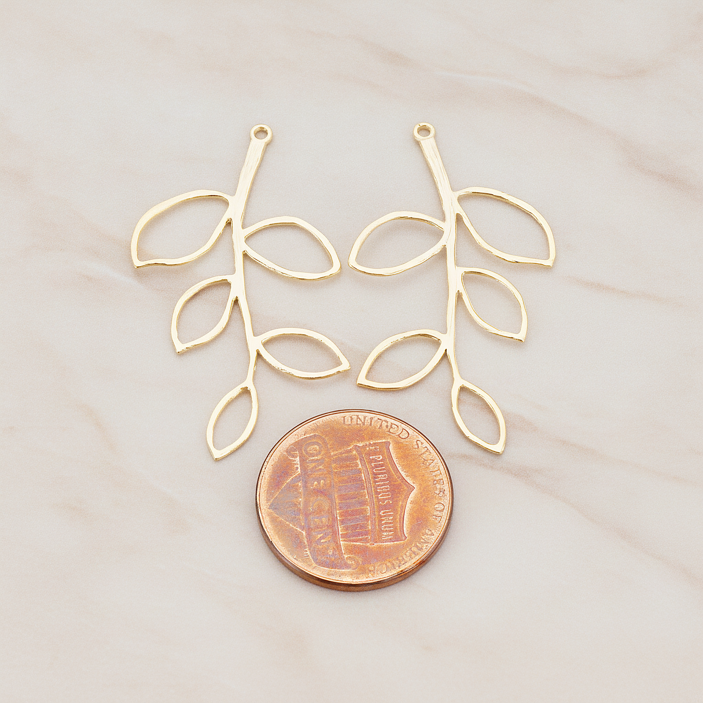 Large Twig Charm Pendant, 2 Pc on warm marble background (PD.505-02)