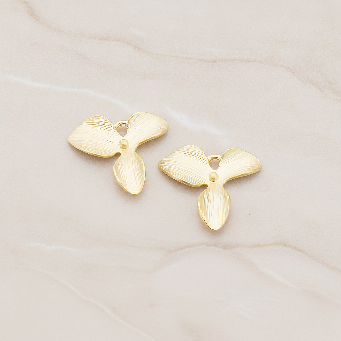Small Three Petal Flower Pendant, 2 Pc on warm marble background (PD.507-04)