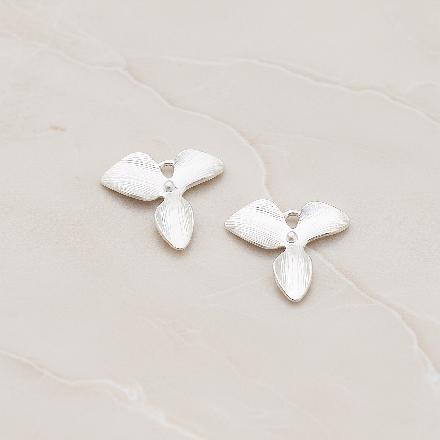 Small Three Petal Flower Pendant, 2 Pc on warm marble background (PD.507-04)