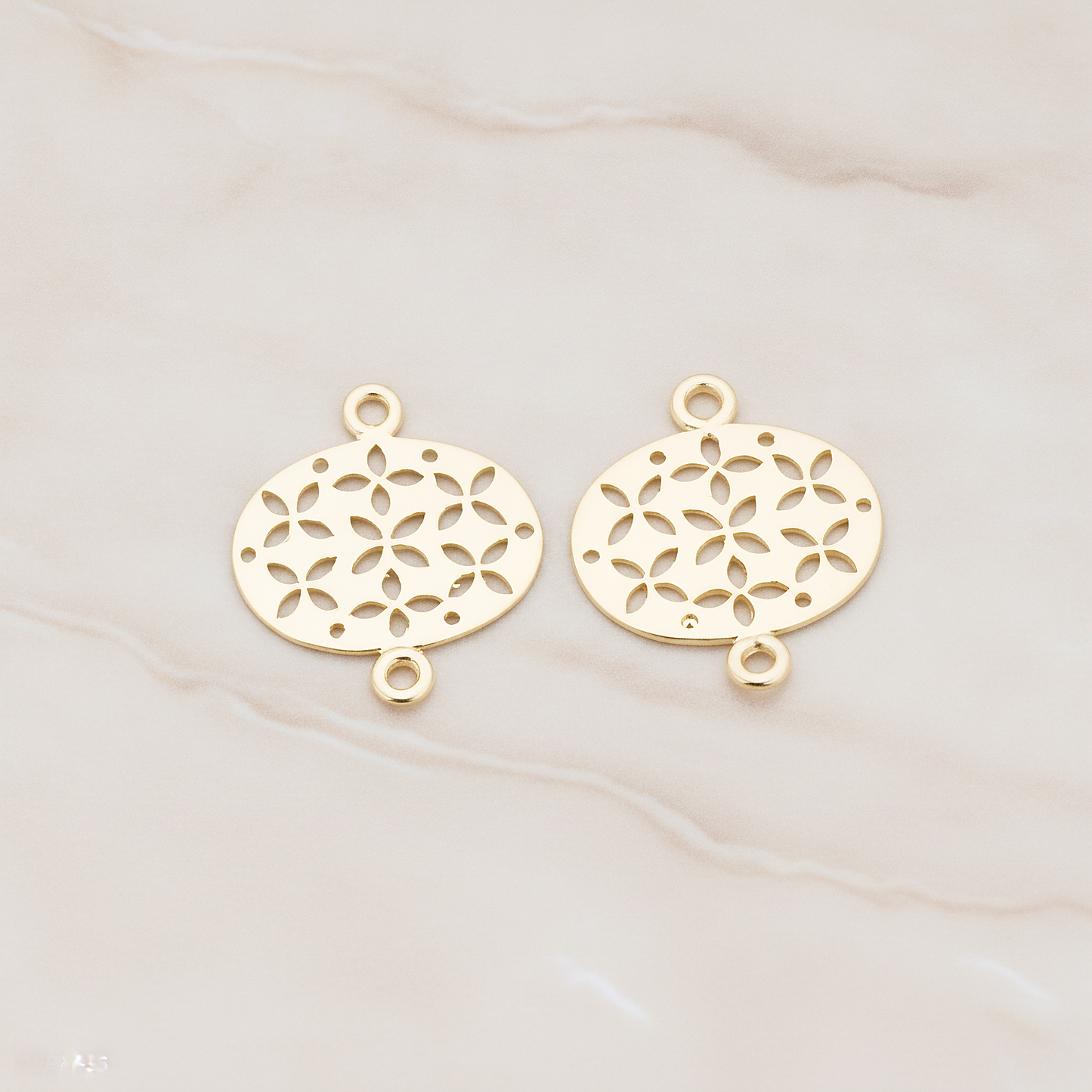 Oval Flower Textured Connector Pendant, 2 Pc on warm marble background (PD.522)