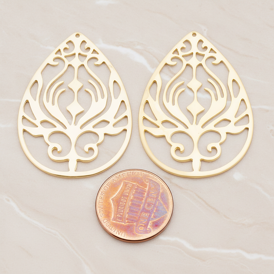 Peacock In Teardrop Pendant, 2 Pc on warm marble background (PD.585)