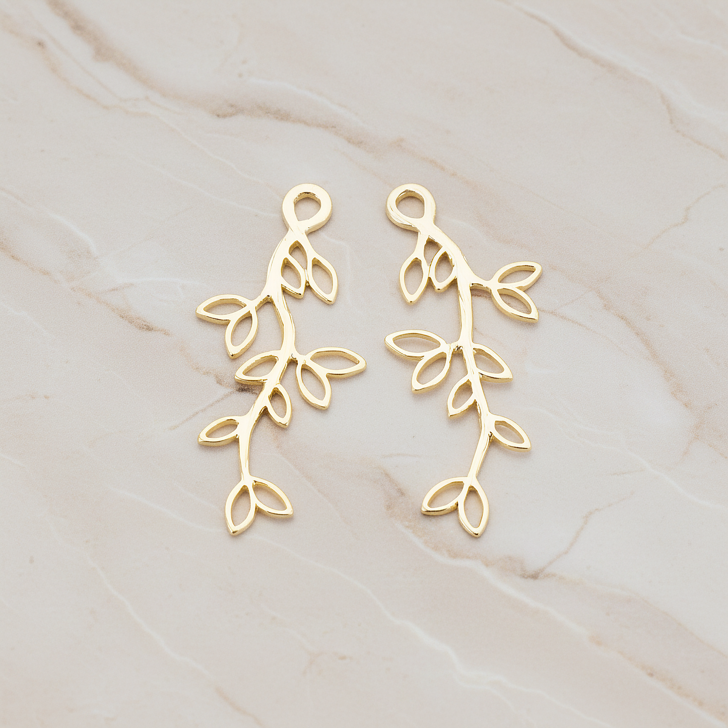 Small Leaf Branch Pendant, 2 Pc on warm marble background (PD.665-01)