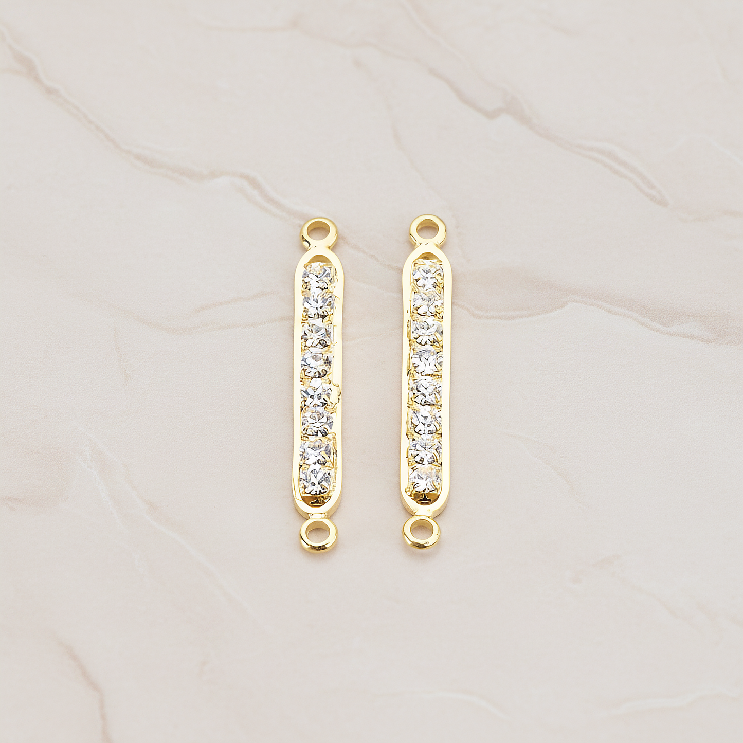 Long Cubic Zirconia Bar Pendant, 2 Pc on warm marble background (PD.673-02)