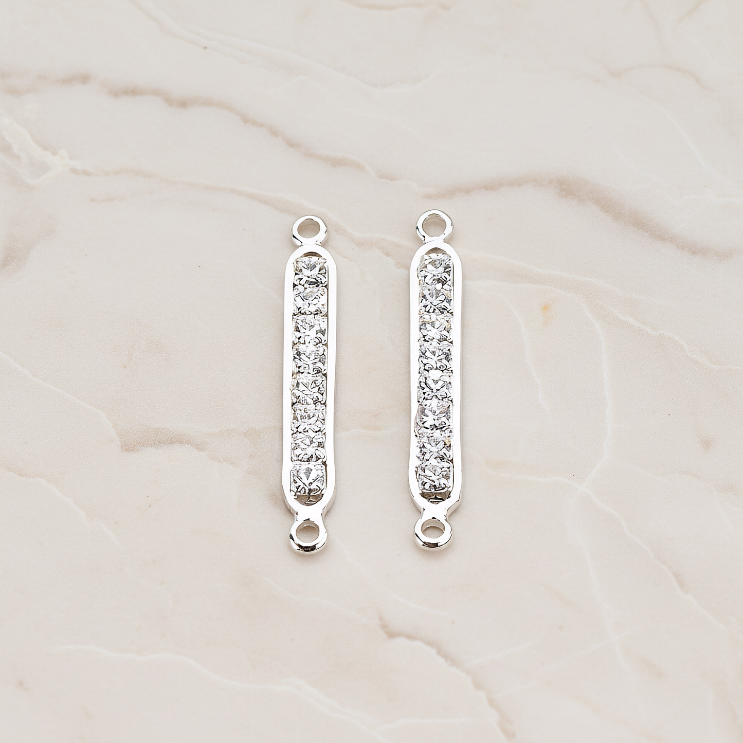 Long Cubic Zirconia Bar Pendant, 2 Pc on warm marble background (PD.673-02)