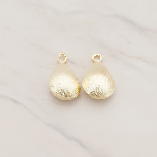 Brushed 3D Waterdrop Teardrop Charm Pendant, 2 Pc on warm marble background (PD.709)