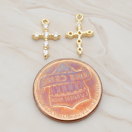 Clear Crystal Cubic Zirconia Setting Cross Pendant, 2 Pc on warm marble background (PD.751)