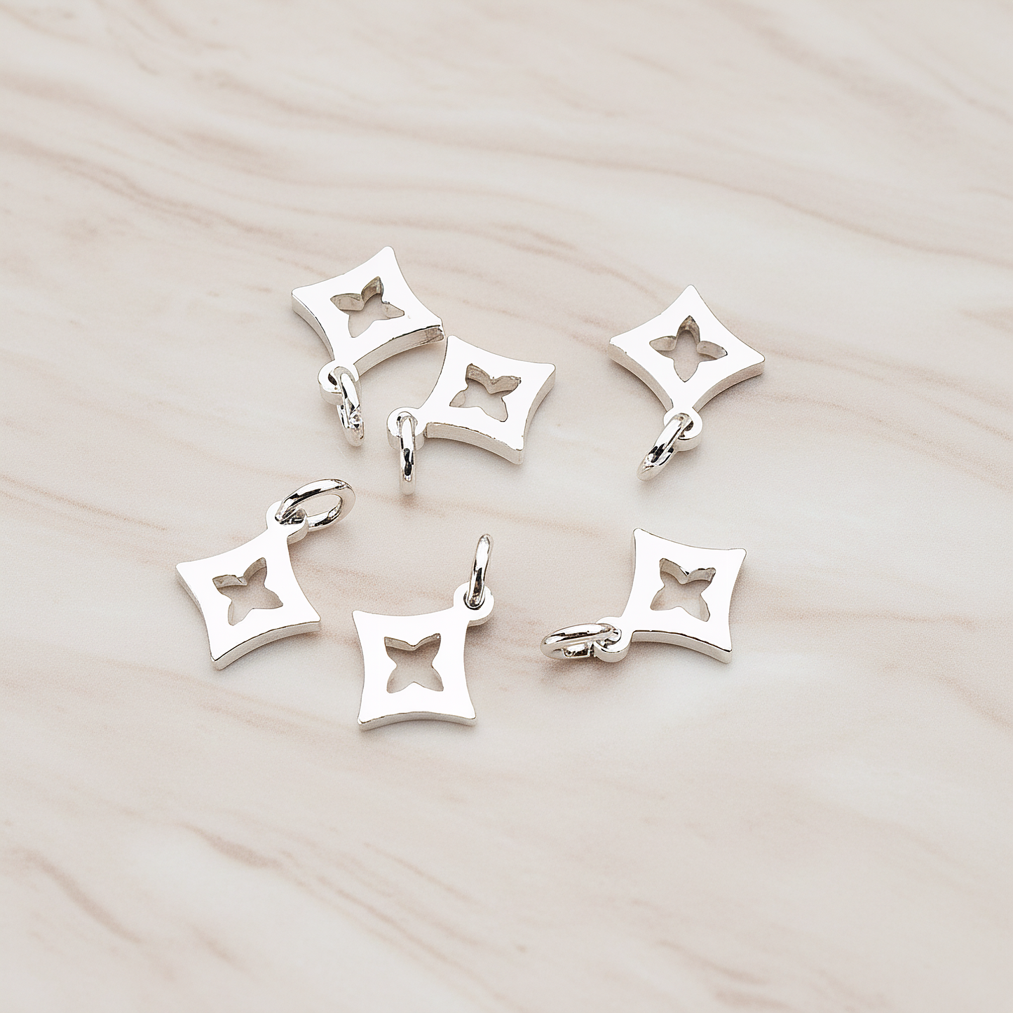 Poker Diamond Charm Pendant, 2 Pc on warm marble background (PD.753)