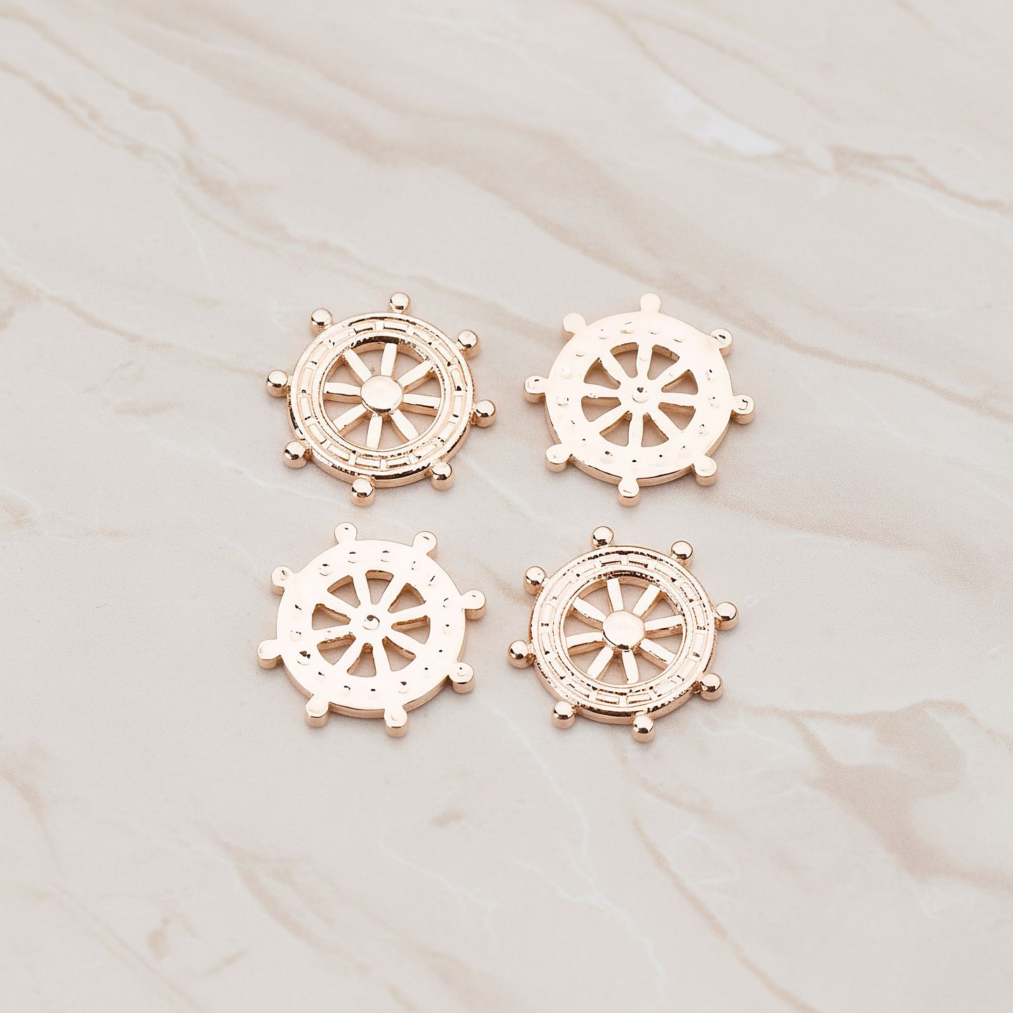 Ships Wheel Pendant, 2 Pc on warm marble background (PD.755)