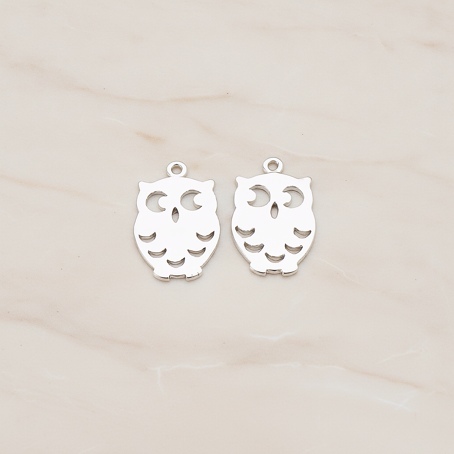 Mini Owl Pendant, 2 Pc on warm marble background (PD.773)