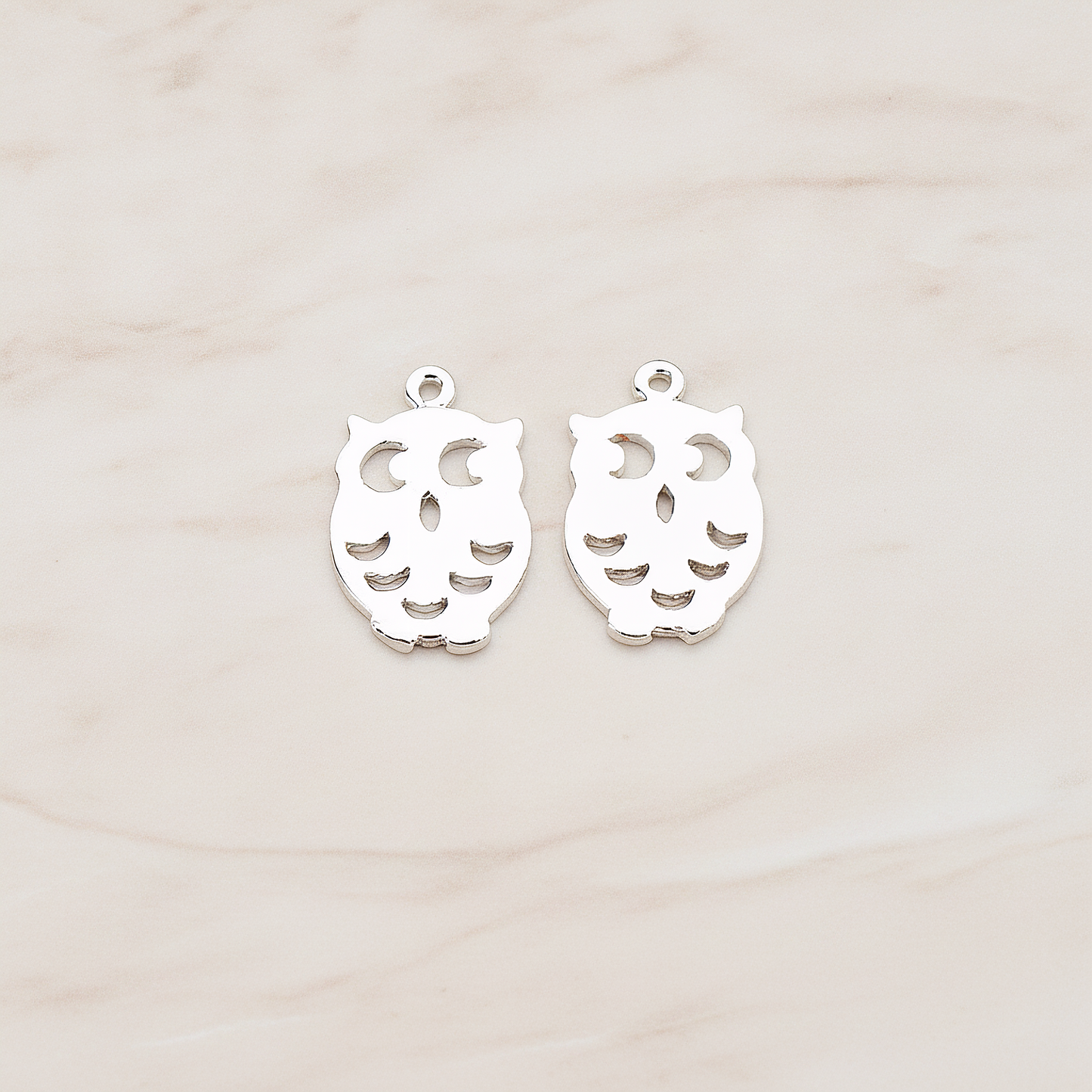 Mini Owl Pendant, 2 Pc on warm marble background (PD.773)