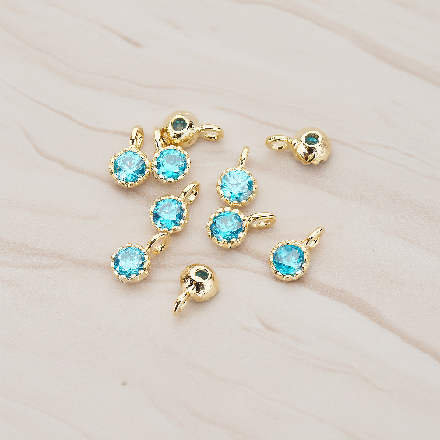 Cubic Zirconia Textured Framed Charm Pendant, 2 Pc on warm marble background (PD.780)