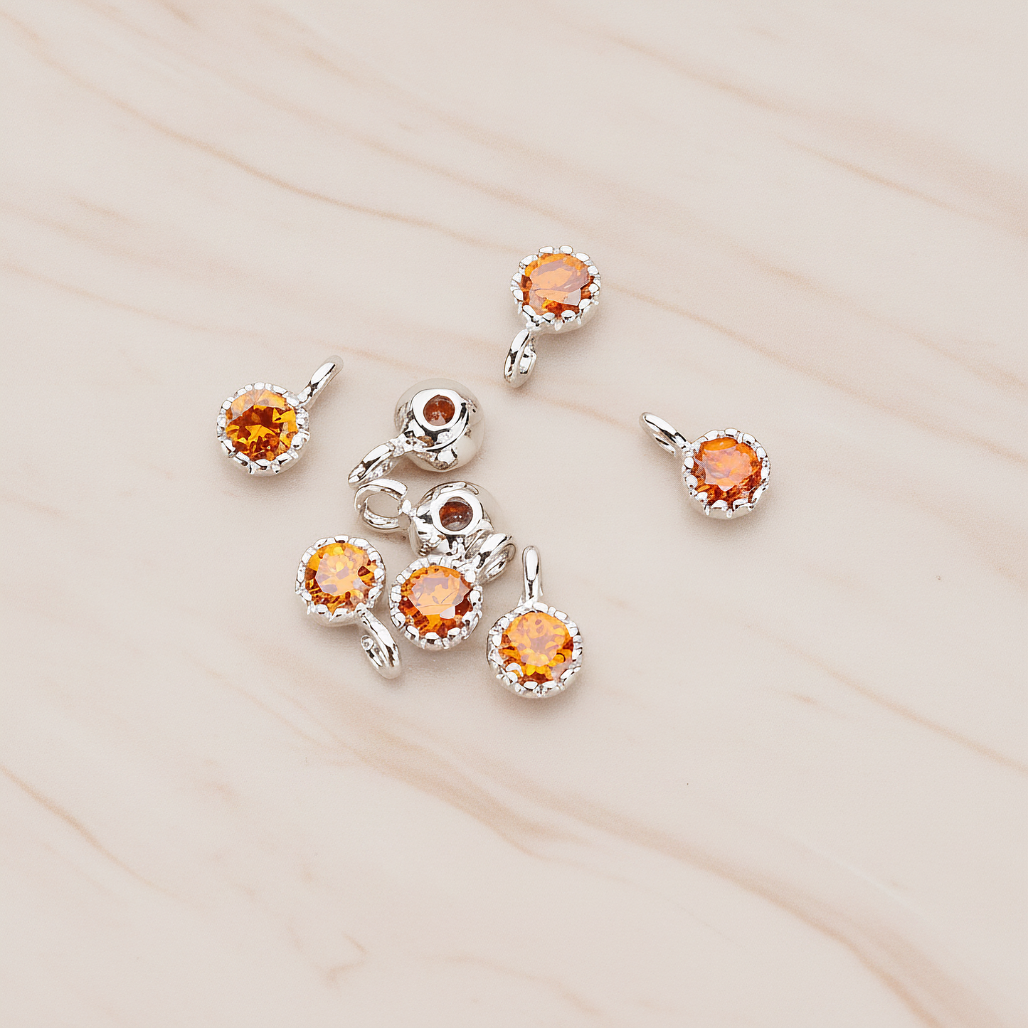 Cubic Zirconia Textured Framed Charm Pendant, 2 Pc on warm marble background (PD.780)