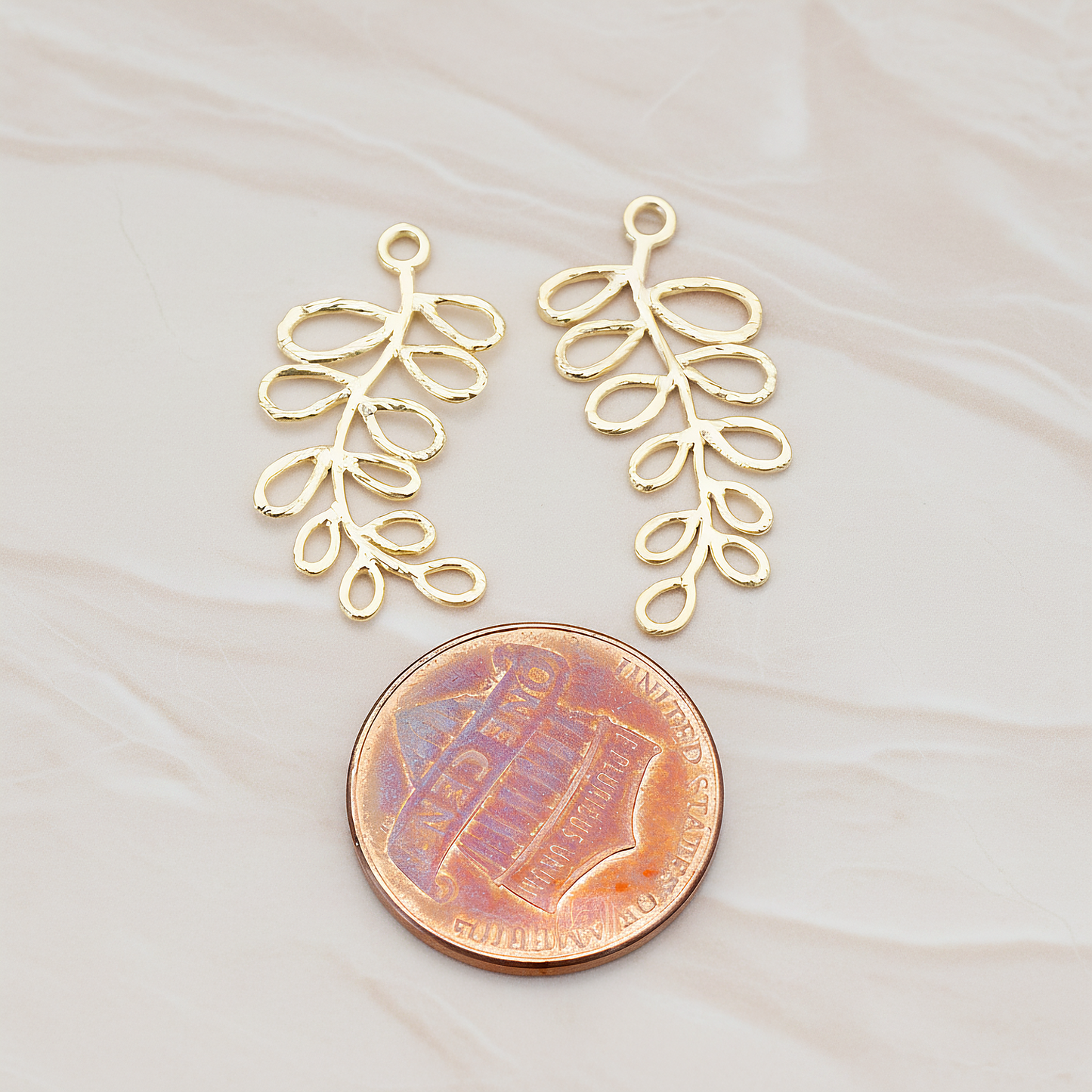 Pinnate Leaf Pendant, 2 Pc on warm marble background (PD.802)