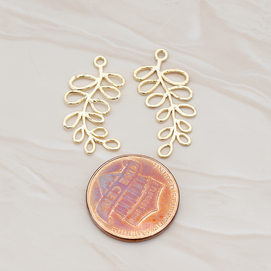 Pinnate Leaf Pendant, 2 Pc on warm marble background (PD.802)
