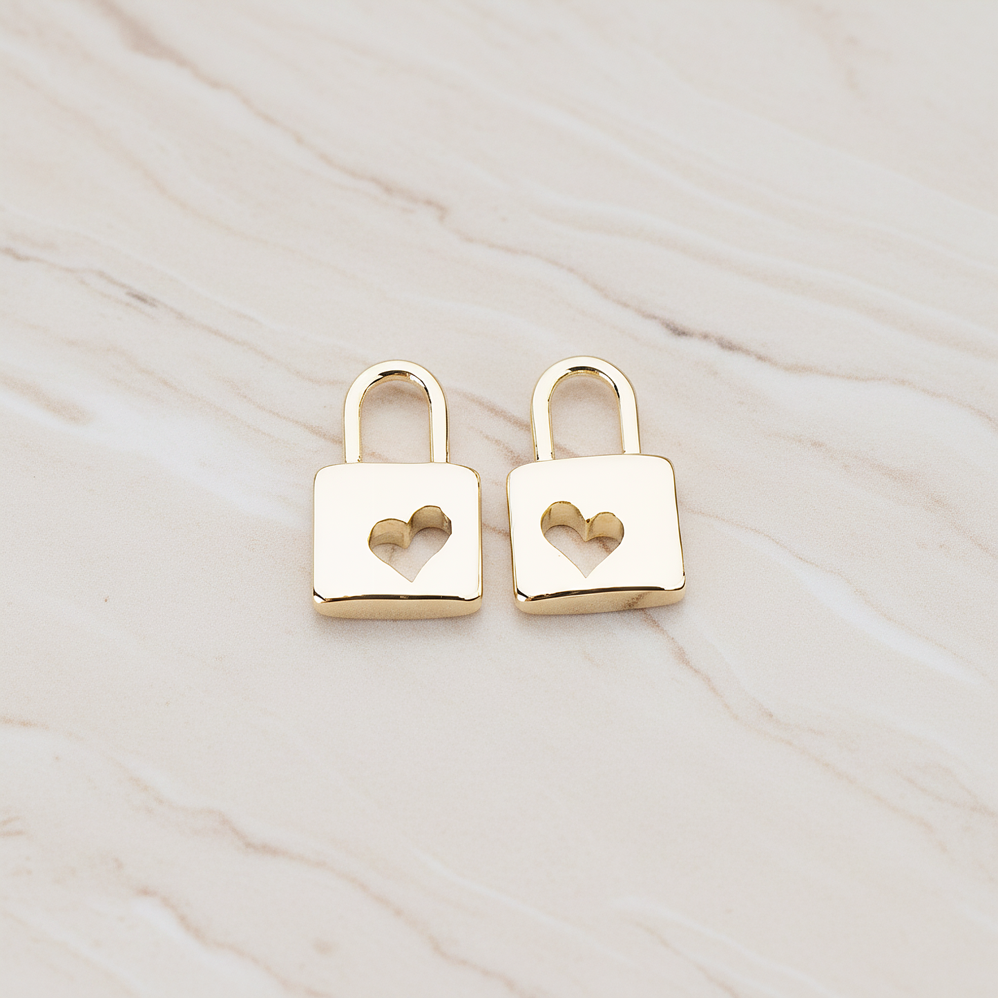 Heart Punched Lock Charm Pendant, 2 Pc on warm marble background (PD.810)