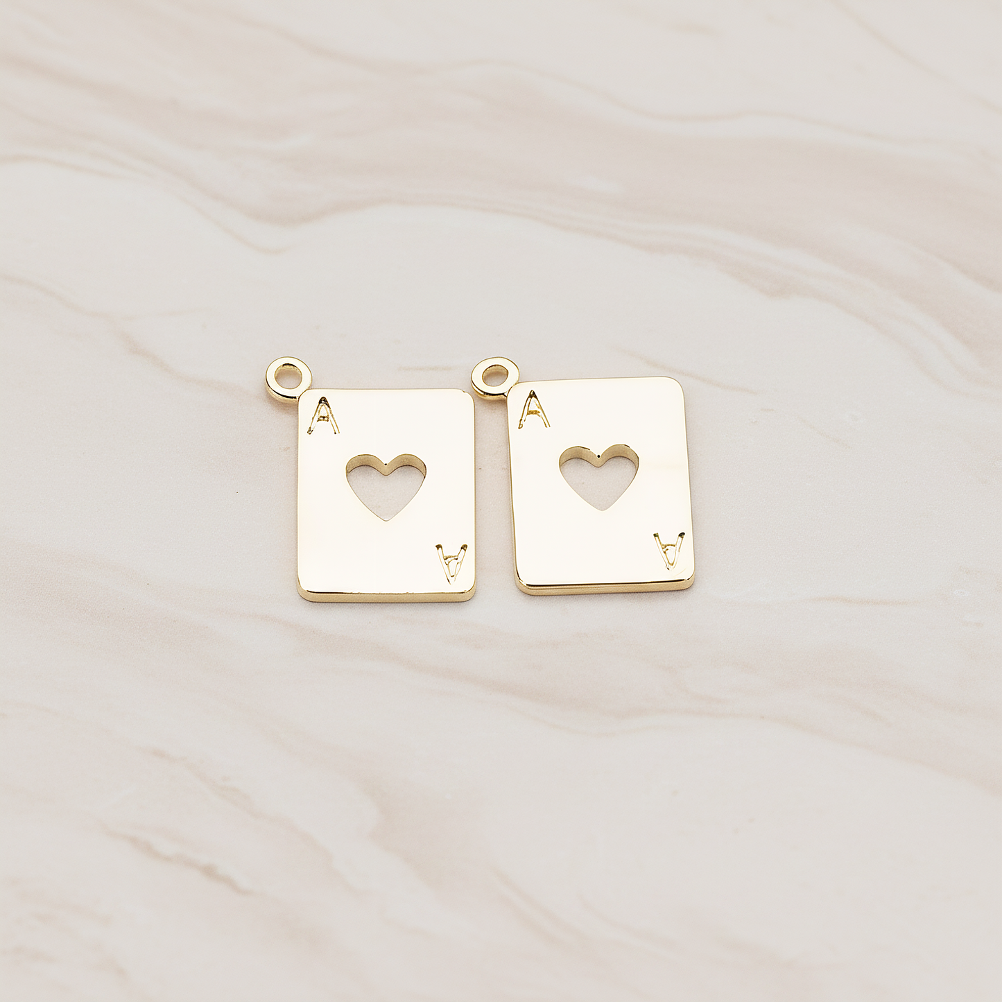 Heart Ace Trump Card Charm Pendant, 2 Pc on warm marble background (PD.812)
