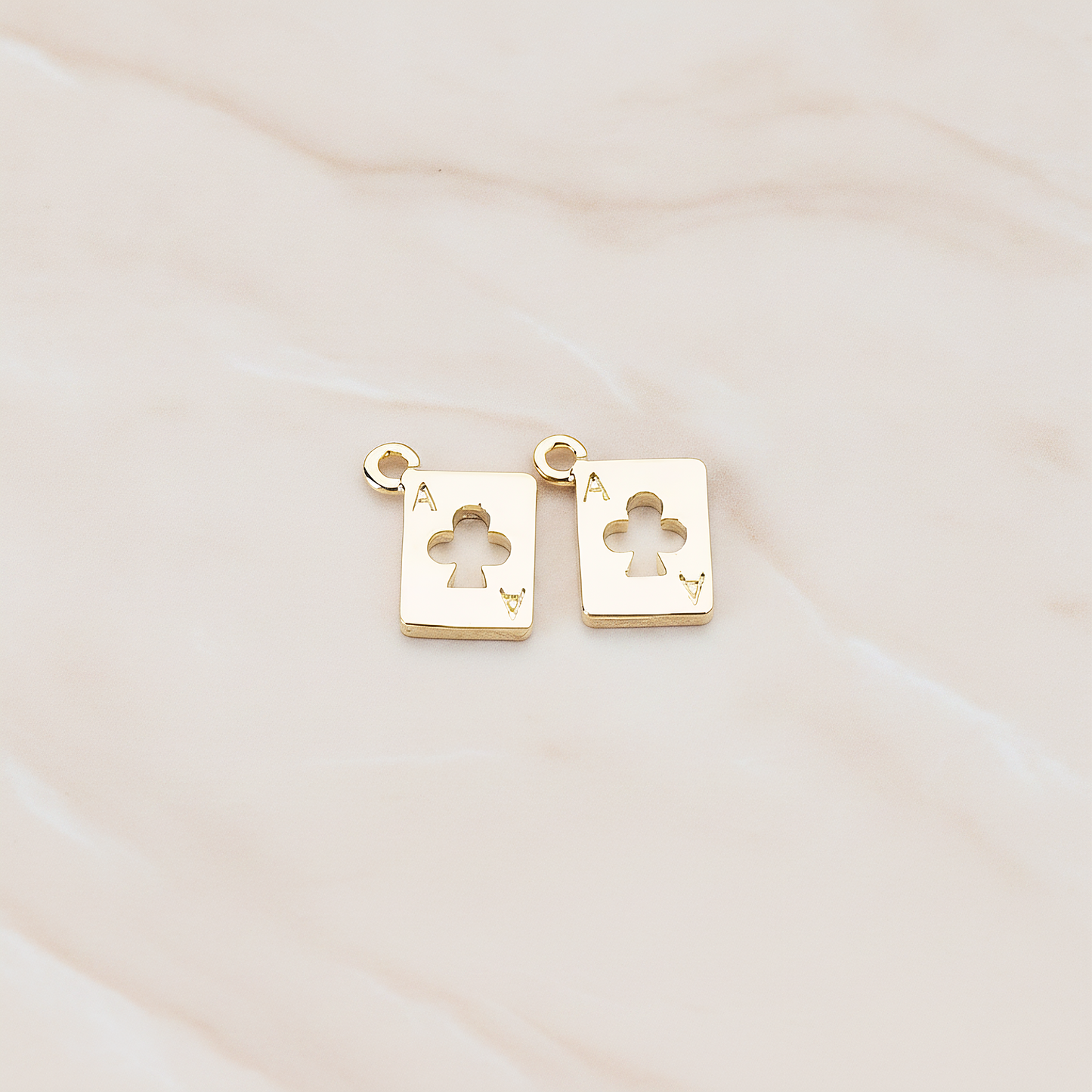 Clover Ace Trump Card Charm Pendant, 2 Pc on warm marble background (PD.813)